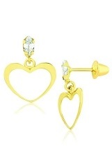 gorgeous heart cubic zirconia yellow gold baby earrings